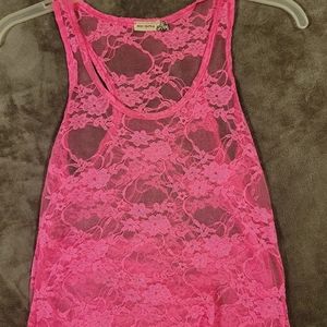 Womens Sheer Floral Hot Pink Top